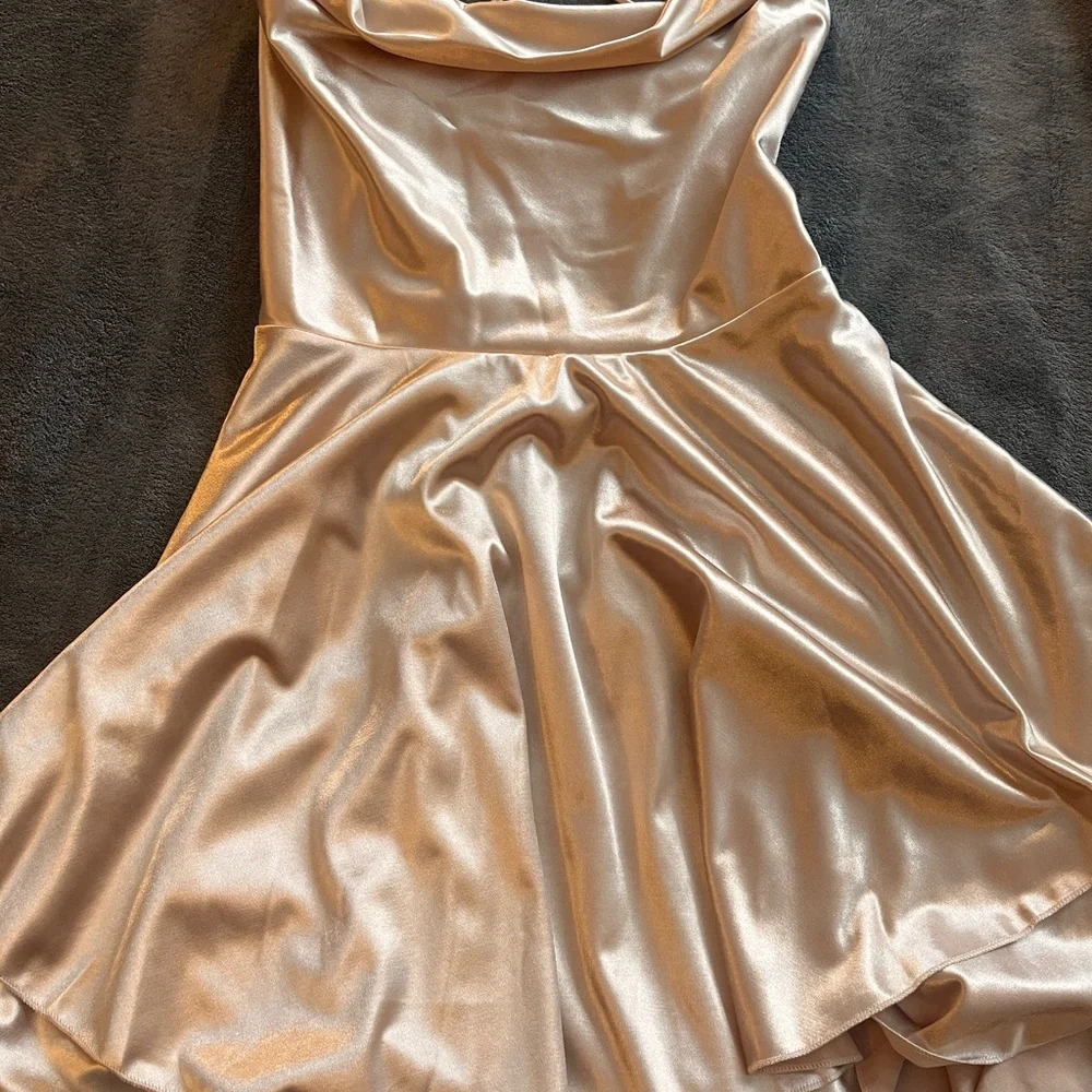 Elegant Satin Cowl Neck Dress - Picture 2 of 4